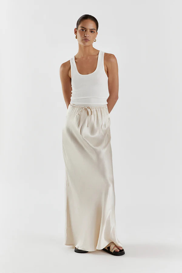 BLOOM PEARL SATIN MIDI SKIRT | DISSH