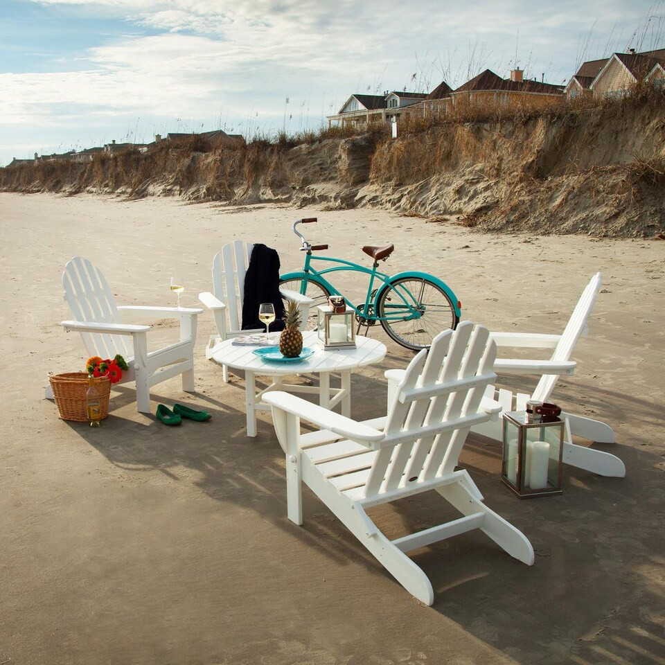 POLYWOOD Classic Adirondack 5 Pc Recycled Plastic Seating Set w/ Folding Chairs in White by - PWS119-1-WH | BBQ Guys