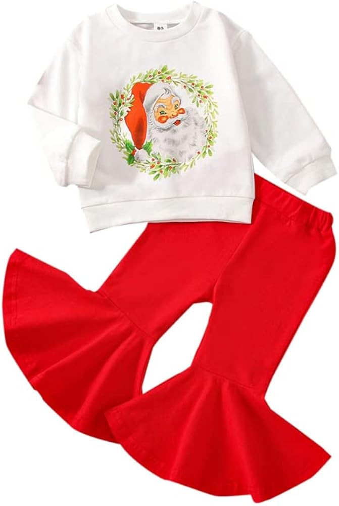 Emmababy Toddler Bell Bottoms Cow Print Outfits Baby Girl Floral Flare Pants Short Sleeve Letter ... | Amazon (US)