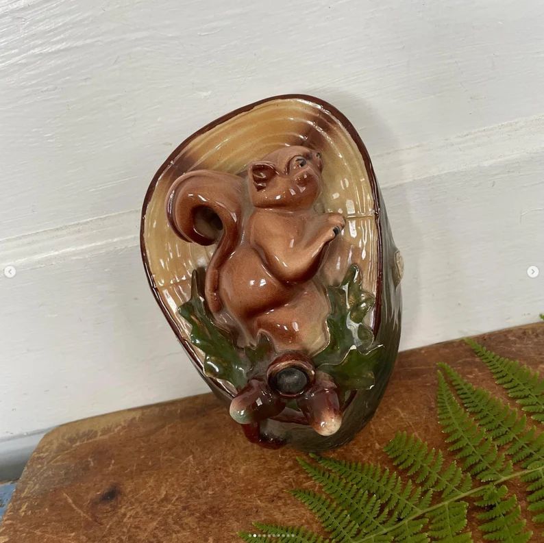 Vintage Wall Pocket Vase Squirrel Acorn Log Tree Ceramic - Etsy | Etsy (US)