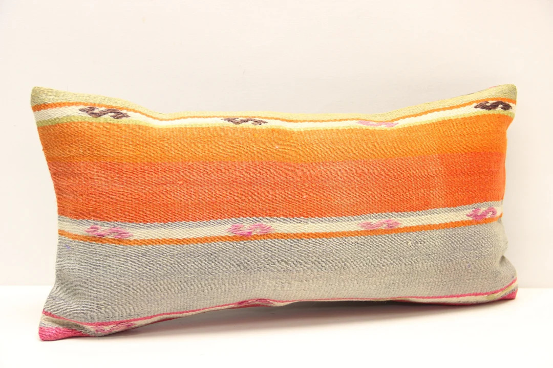 Handmade Kilim Lumbar Pillow Cover, Oriental Boho Decor (10x20 Inch) - Etsy | Etsy (US)