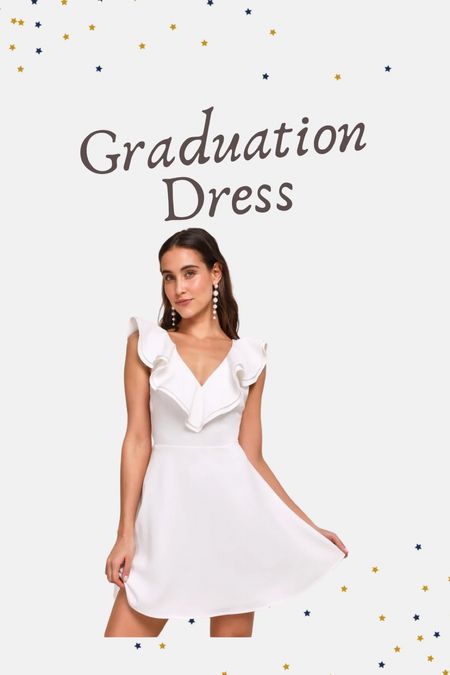 Graduation dress 
White dress 
Bridal shower dress 
Ruffle dress 

#LTKFindsUnder100 #LTKWedding #LTKSeasonal