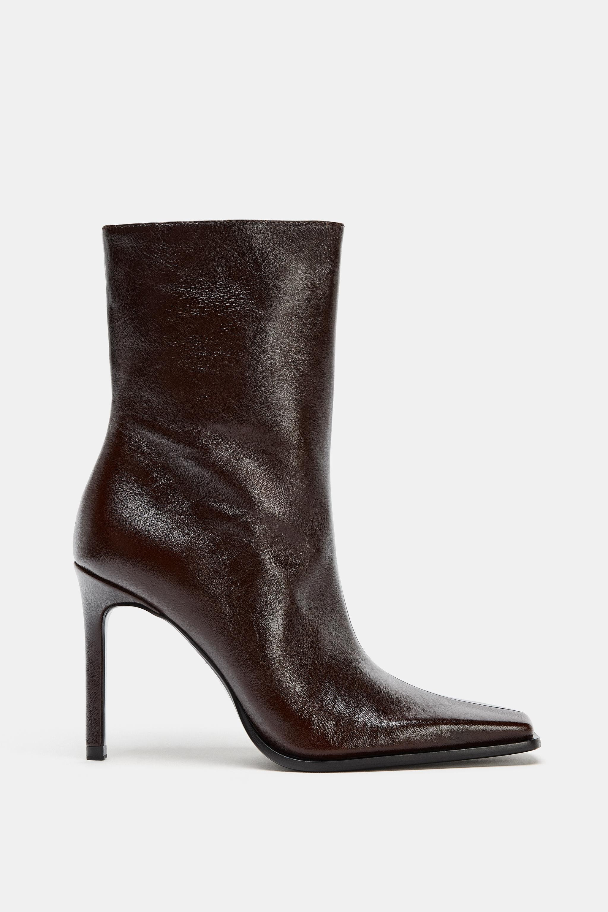 LIMITED EDITION LEATHER SQUARE TOE ANKLE BOOTS | Zara US