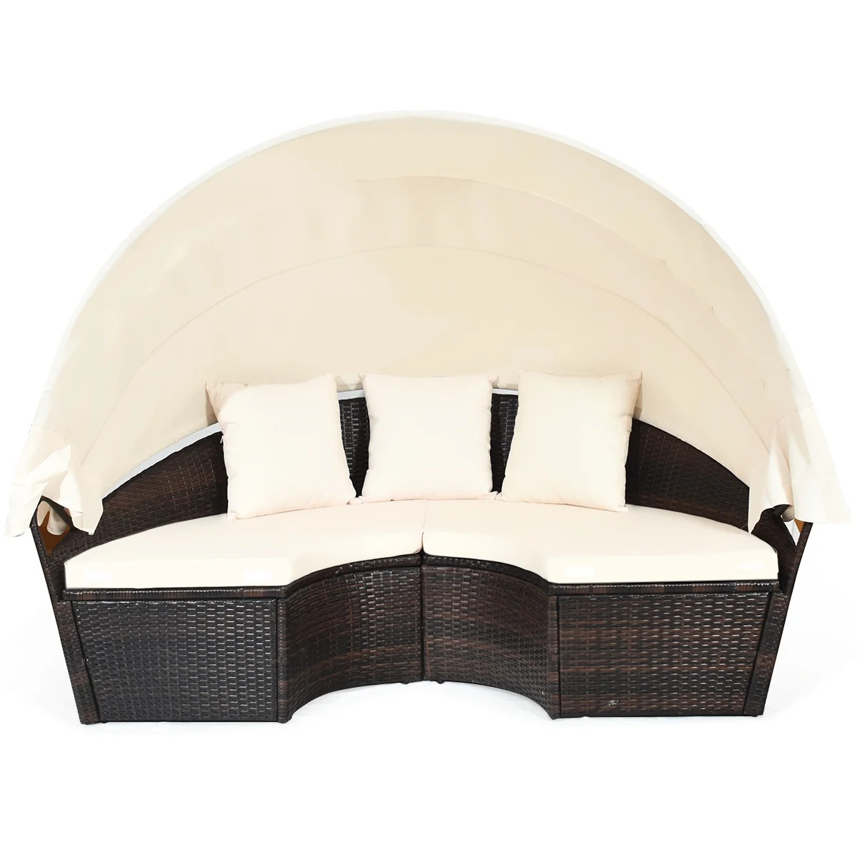 Patiojoy Outdoor Patio Rattan Daybed Wicker Adjustable Cushioned Sofas - Walmart.com | Walmart (US)