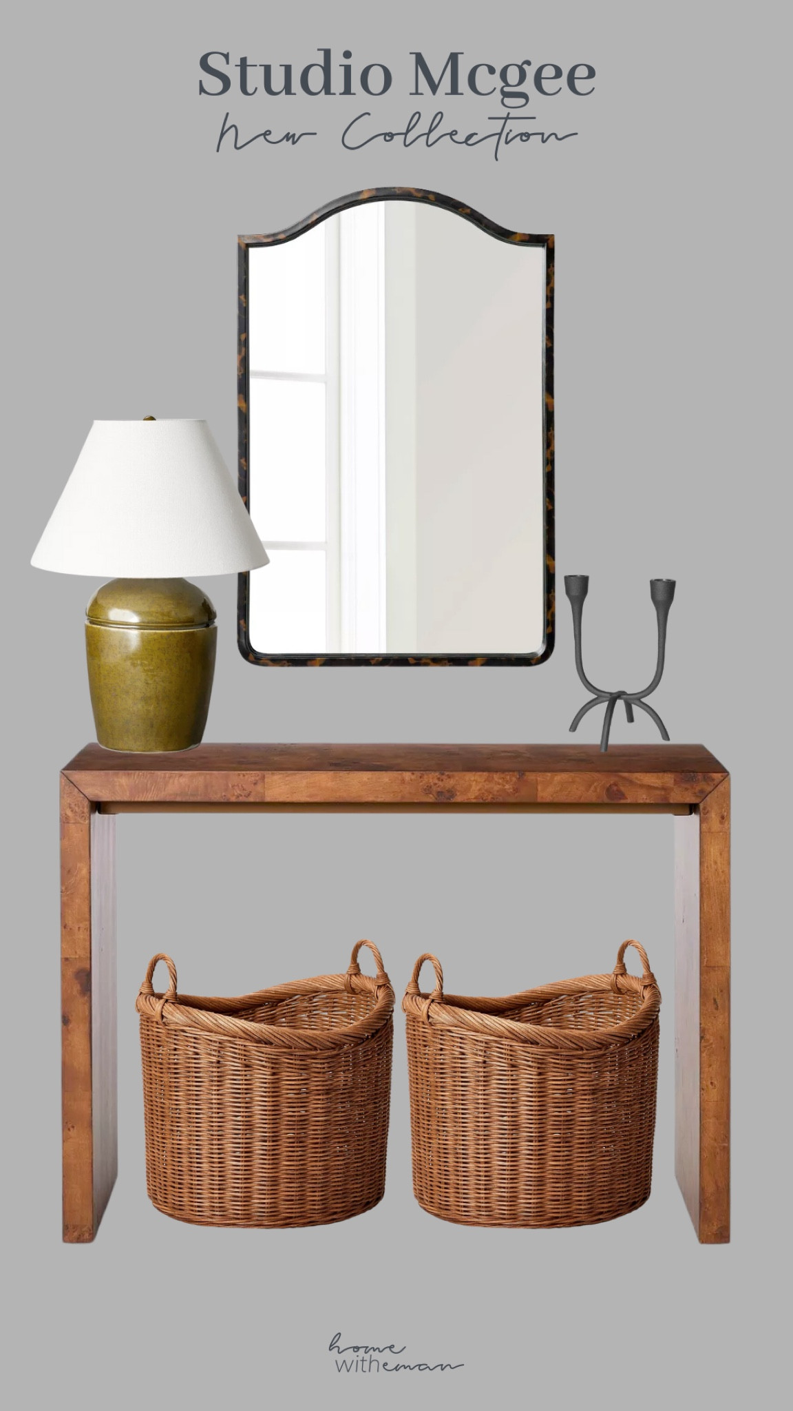 New collection! Threshold designed with Studio Mcgee at Target. Burlwood console table, ceramic vase, wall mirror, baskets, tripod candle holder 

#LTKhome #LTKunder100 #LTKunder50