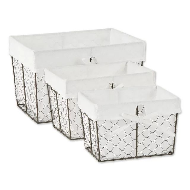 Vintage Grey Chicken Wire Bleached White Liner Basket (Set of 3) | Walmart (US)