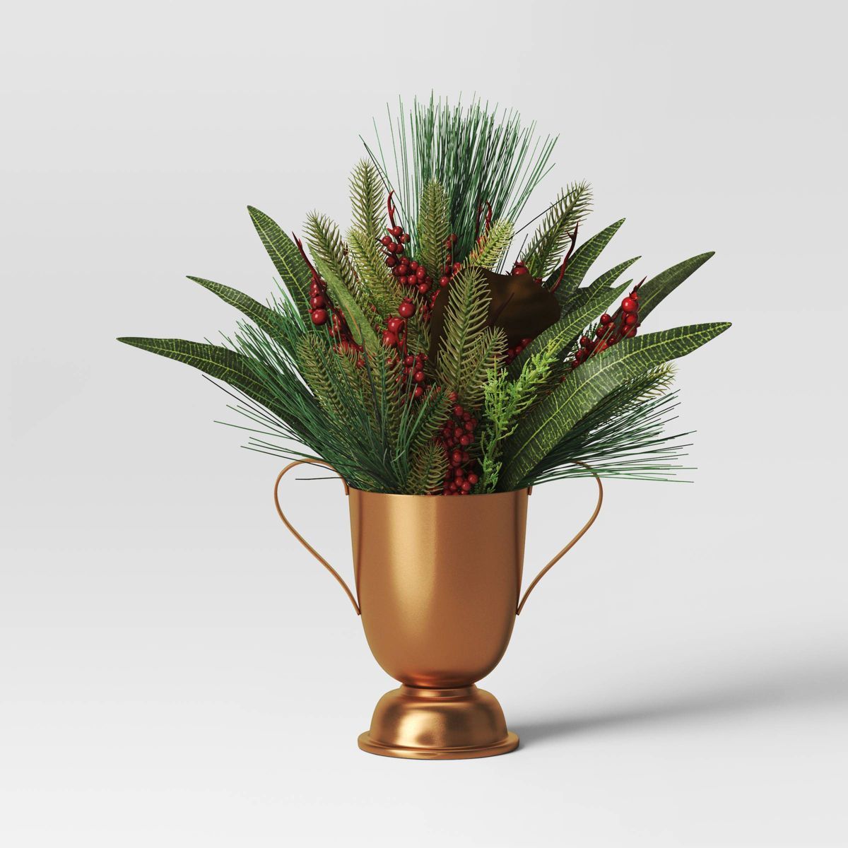16" Mixed Greenery with Red Berries Christmas Artificial Plant in Bronze Vase - Wondershop™ | Target