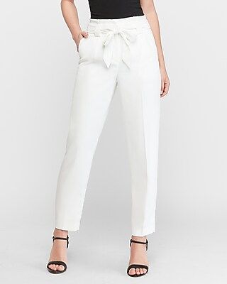 High Waisted White Paperbag Ankle Pant | Express