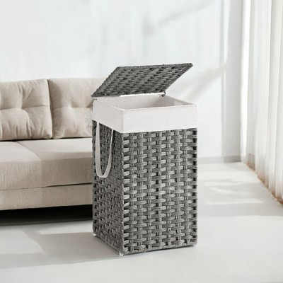 Laundry Hamper with Lid 17.2 Gallon Rattan Clothes Laundry Basket with Lid and Handles Foldable Removable Liner for Laundry Room Gray | Target
