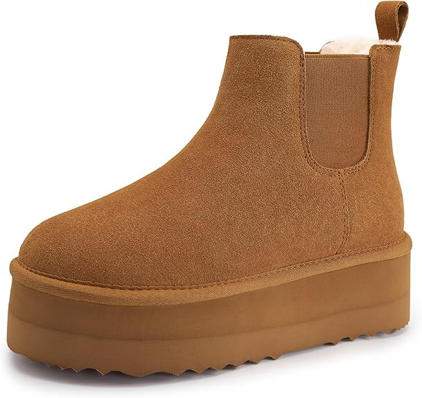 Athlefit Women's Classic Platform Chelsea Boots Winter Warm Fur Lined Anti-Slip Short Ankle Snow ... | Amazon (US)