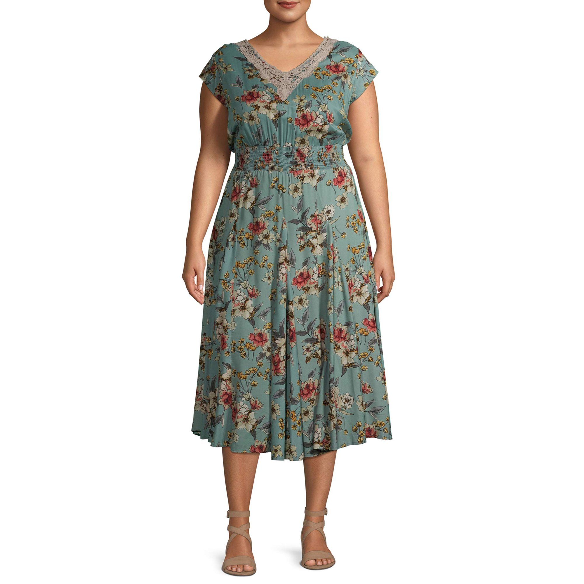 Romantic Gypsy Women's Plus Size Crochet Trim Midi Dress | Walmart (US)