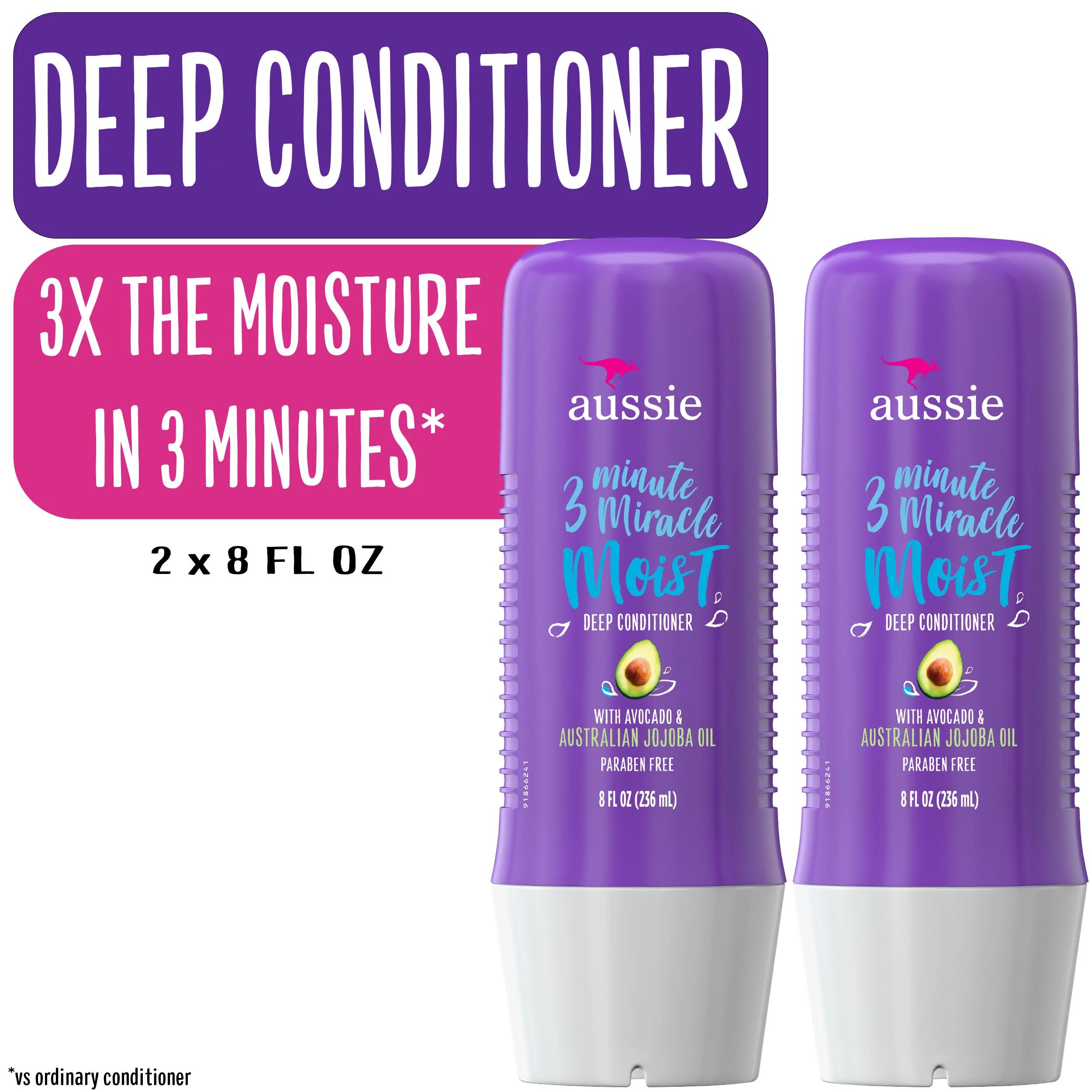 Aussie 3 Minute Miracle Moist Conditioner, Paraben Free, Twin Pk, 8.0 fl oz | Walmart (US)