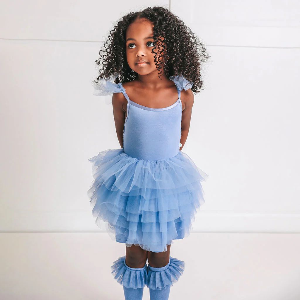 Solid Tulle Blue Ruffled Smocked Girl Tulle Dress | Blue Dew | Posh Peanut