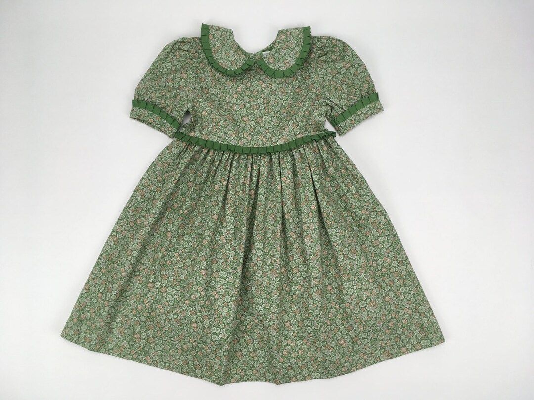 Classic French Green Floral Girls Dress - Made in France | Pom'Flore French Children's Clothing | Etsy (US)