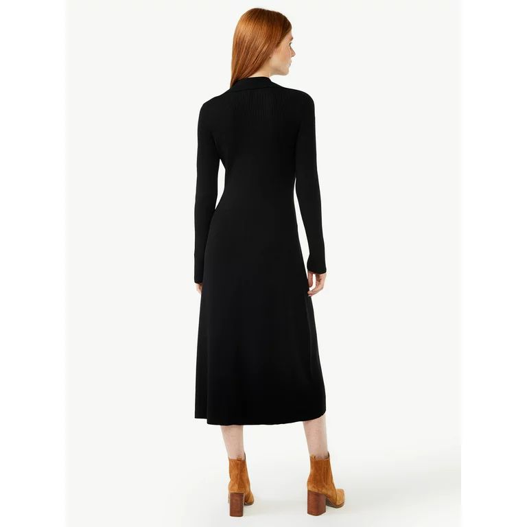 Free Assembly Women's Ribbed Sweater Midi Dress with Collar - Walmart.com | Walmart (US)