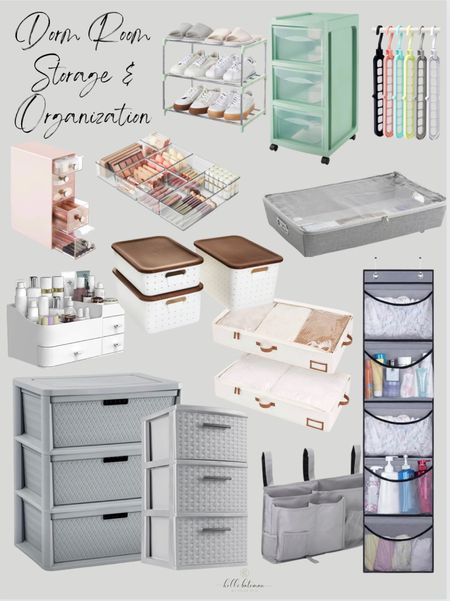 Dorm room storage and organization: under the bed storage, containers, makeup organizers, over the door organizers. 

#LTKFind #LTKhome #LTKfamily