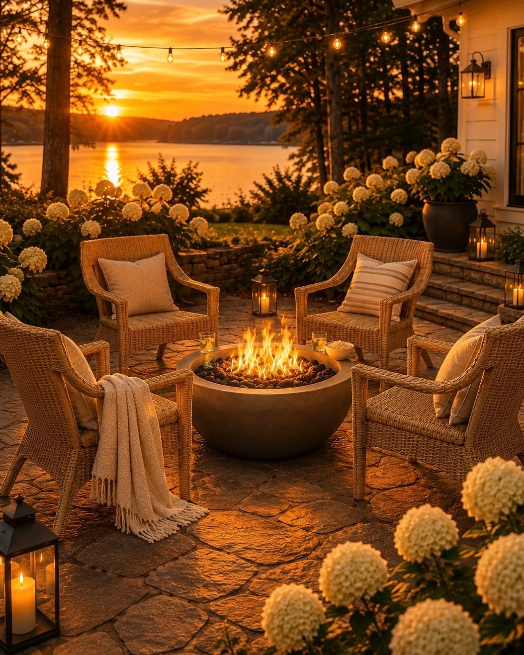 There’s something about gathering around a fire as the sun sets over the lake that never gets old. 

I pulled together this outdoor space with pieces that have that timeless, relaxed feel I always gravitate toward. If you’re dreaming of updating your patio, I’ve linked everything I could find in my LTK—including the chairs, fire pit and throw. 

I hope this inspires your own summer evenings.