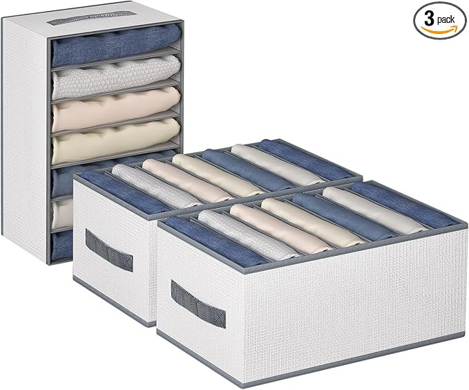 3 Pack Wardrobe Clothes Organizer, 7 Grids Waterproof Mesh Jeans Drawer Closet Organizers and Sto... | Amazon (US)
