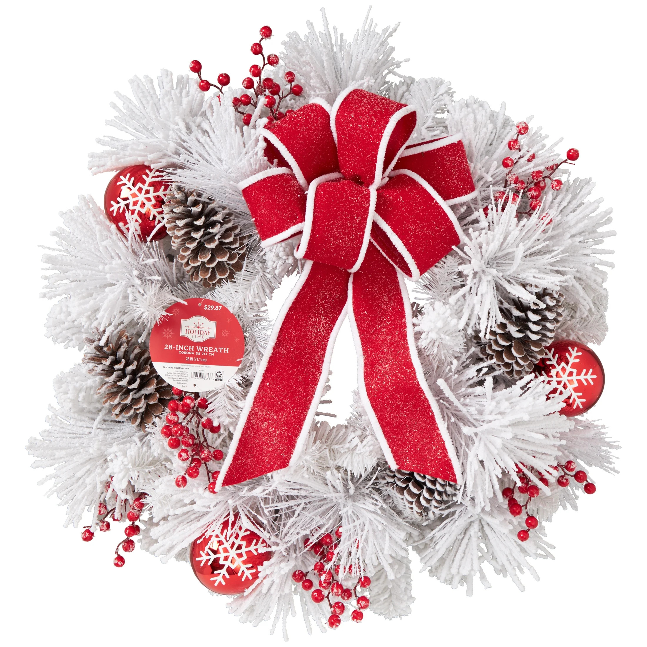Christmas Flocked Wreath, 28 in x 28 in, Holiday Time | Walmart (US)