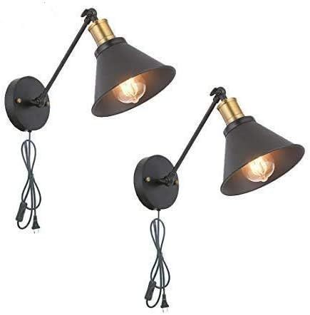 YILYNN Industrial Swing Arm Wall Lights Plug in Cord with on/Off Switch, Vintage Simplicity Black... | Amazon (US)