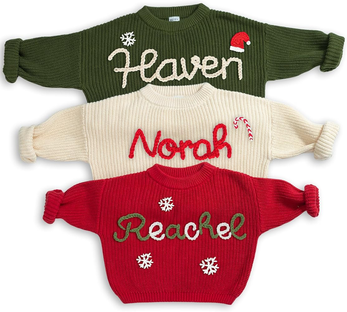 Personalized Baby Sweater, Custom Name Baby Sweater, Baby Knit Sweater; Toddler Baby Boy Girl Swe... | Amazon (US)