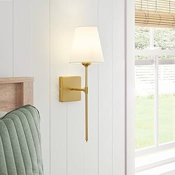 Wall Sconces Sets of 2, White Fabric Shades Wall Sconces, Hardwired Retro Industrial Wall Lamps, ... | Amazon (US)
