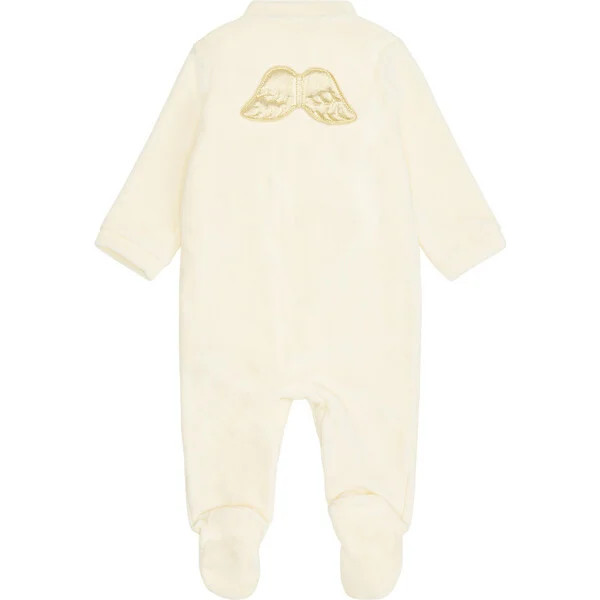 Angel Wing Gold Velour Sleepsuit, Cream | Maisonette