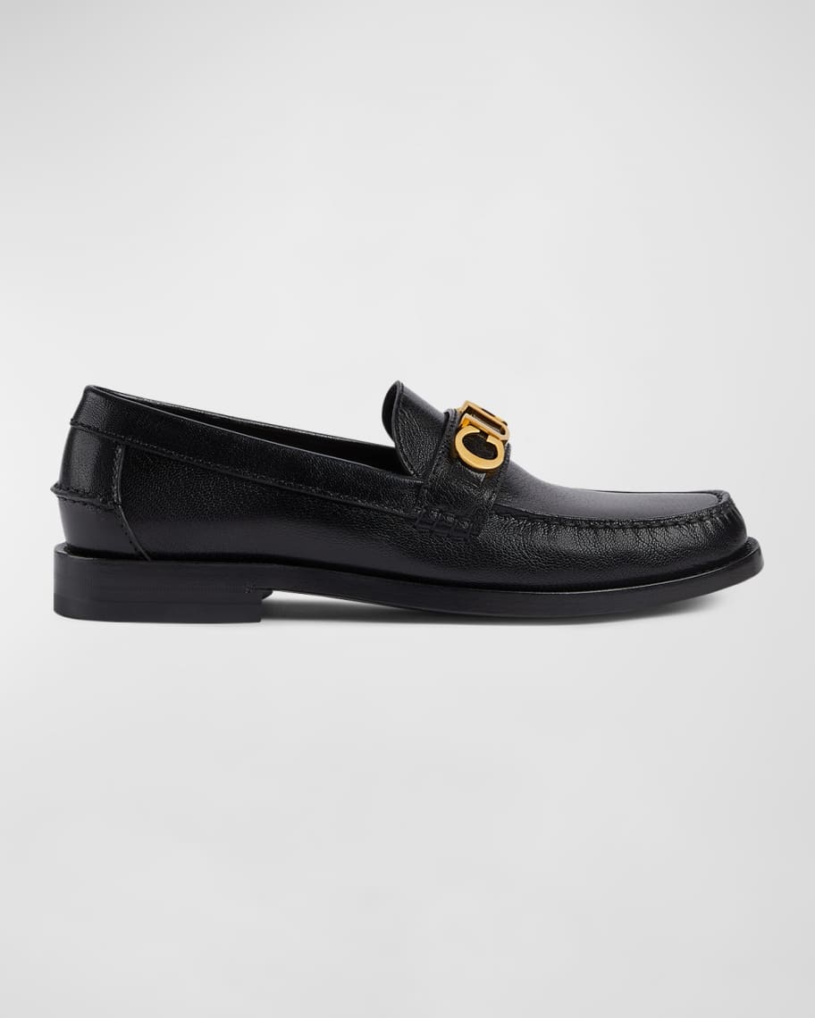Cara Leather Logo Loafers | Neiman Marcus