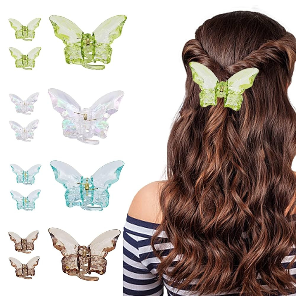 12 Pcs Clear Butterfly Hair Clips RENUIS Acrylic Hair Claw Clips for Thick, Thin and Medium Hair ... | Amazon (US)