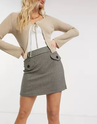 Miss Selfridge pocket front mini skirt in brown checkered | ASOS (Global)