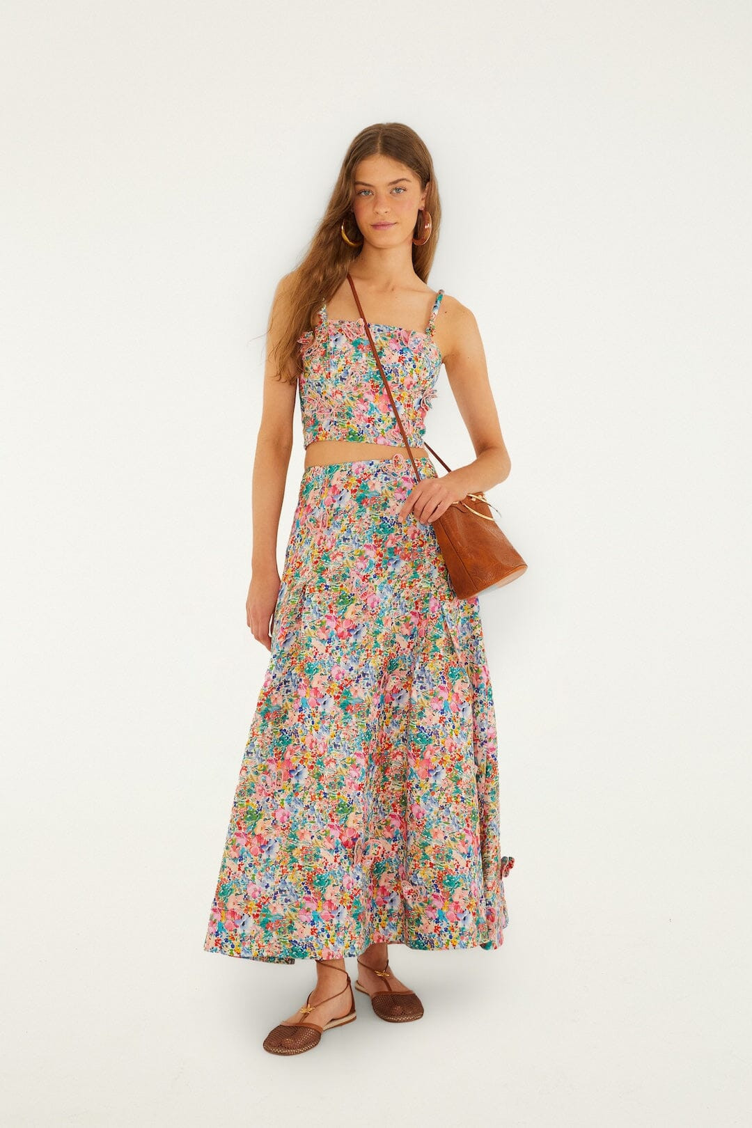 Off-White Peasant Floral Butterflies Euroflax Premium Linen Maxi Skirt, PEASANT FLORAL OFF-WHITE / L | FarmRio (US)