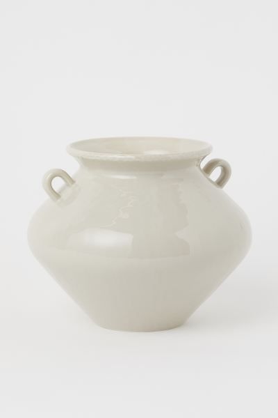Vase in glazed stoneware with a tapered upper section and gently flared rim. Small handles at sid... | H&M (US + CA)