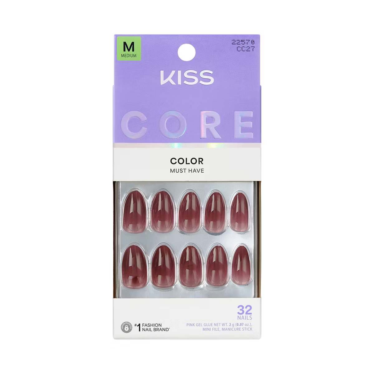 Kiss Nails CORE Press-On Fake Nails Medium Almond - Pinot Noir - 35ct | Target