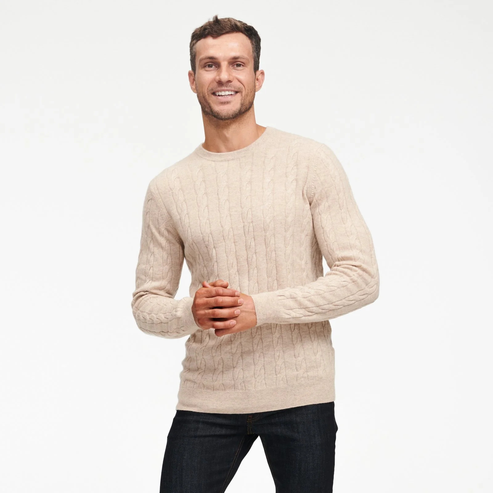 Cable Knit Crewneck Sweater in Oatmeal | Naadam