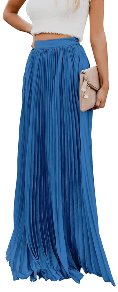 ebossy Women's High Waist Flowy Pleated Chiffon Maxi Skirt | Amazon (US)