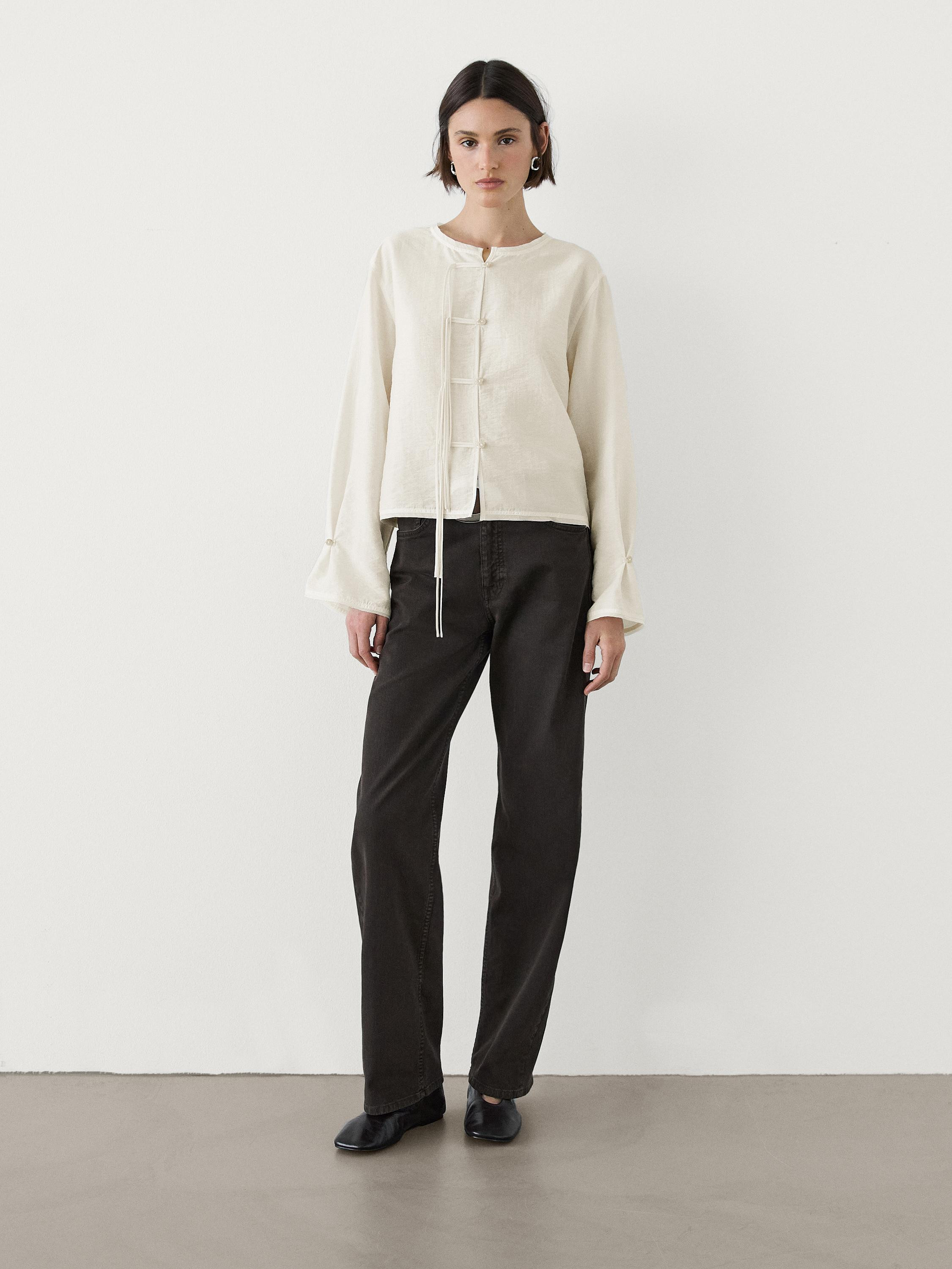 Flowing semi-sheer shirt with strap details | Massimo Dutti US