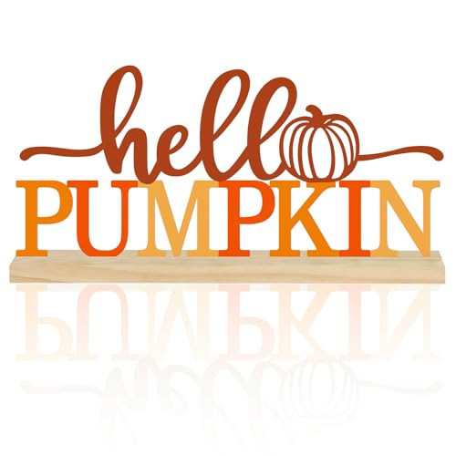 COCHIE Metal Hello Pumpkin Sign, Orange Fall Decorations for Home, Office, Shelf, Mantel, Indoor, Autumn Pumpkin Decoration, Hello Fall Decor (Autumn A) | Amazon (US)