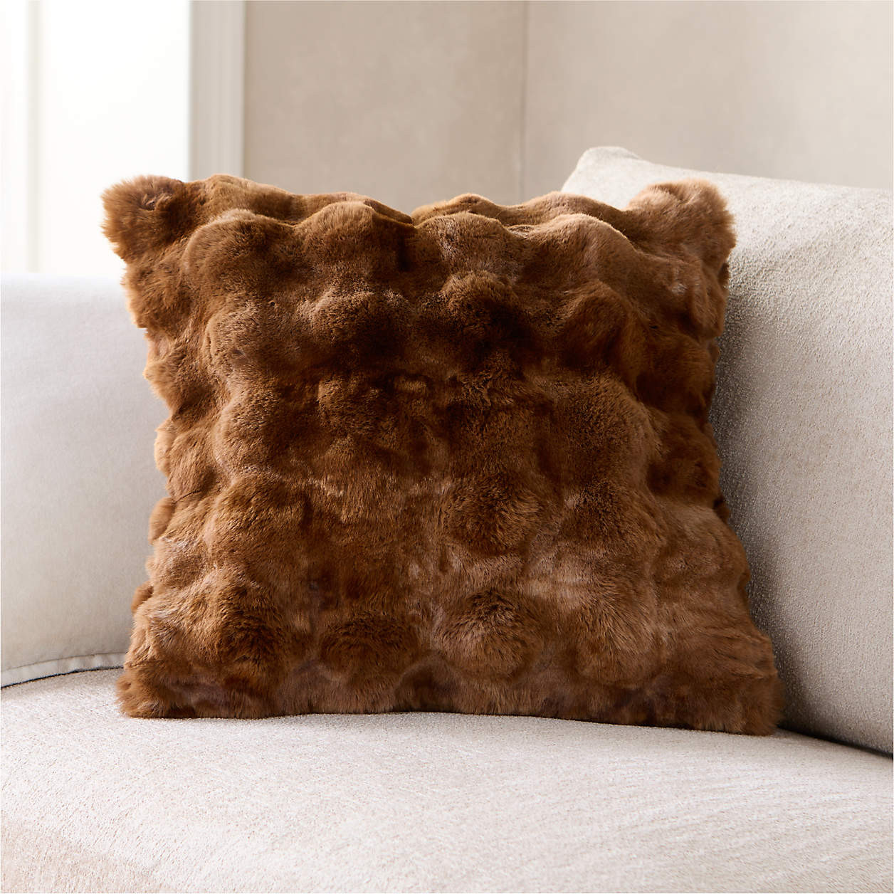 Textured Faux Fur 20"x20" Maple Brown Throw Pillow Cover + Reviews | Crate & Barrel | Crate & Barrel