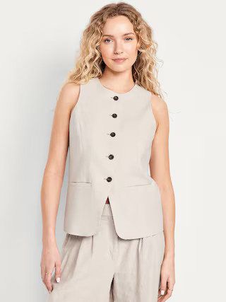 Linen-Blend Button-Front Vest | Old Navy (US)