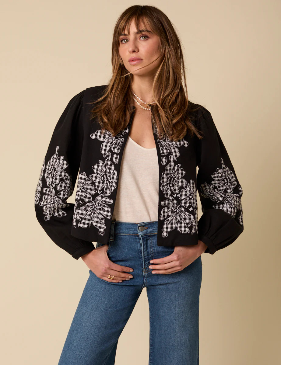 Black Floral Gingham Detail Jacket | Nobody's Child