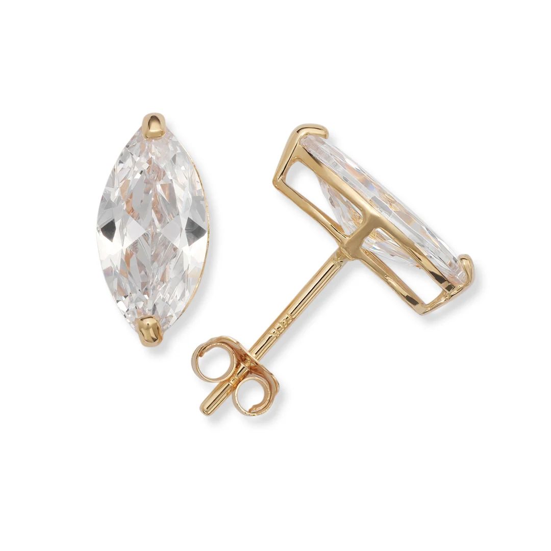 14K Yellow Gold Marquise Shape Created Diamond Push Back Stud Earrings | Etsy (US)