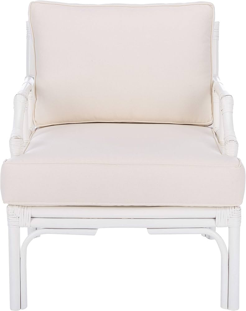 Safavieh Home Kazumi Coastal White Rattan Cushion Accent Chair (ACH6508A) | Amazon (US)