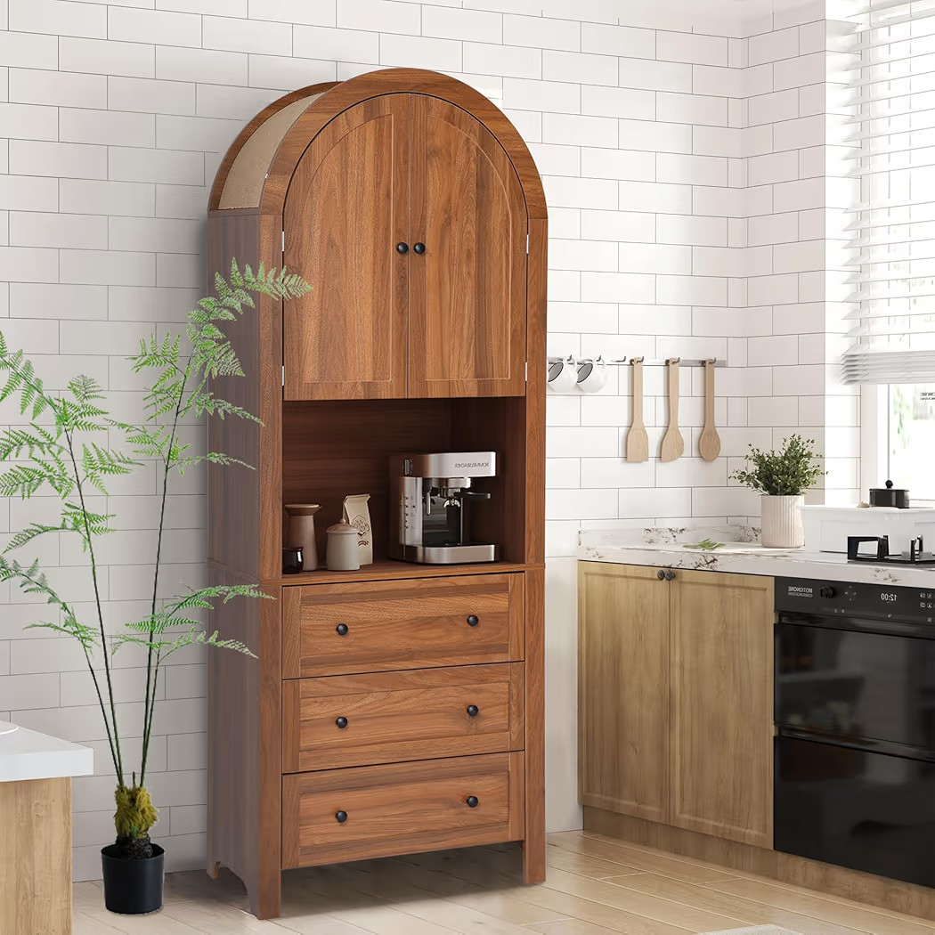 71” Tall Arched Storage Cabinet with Drawer,Farmhouse Arched Bookcase with Door,Freestanding Ar... | Amazon (US)