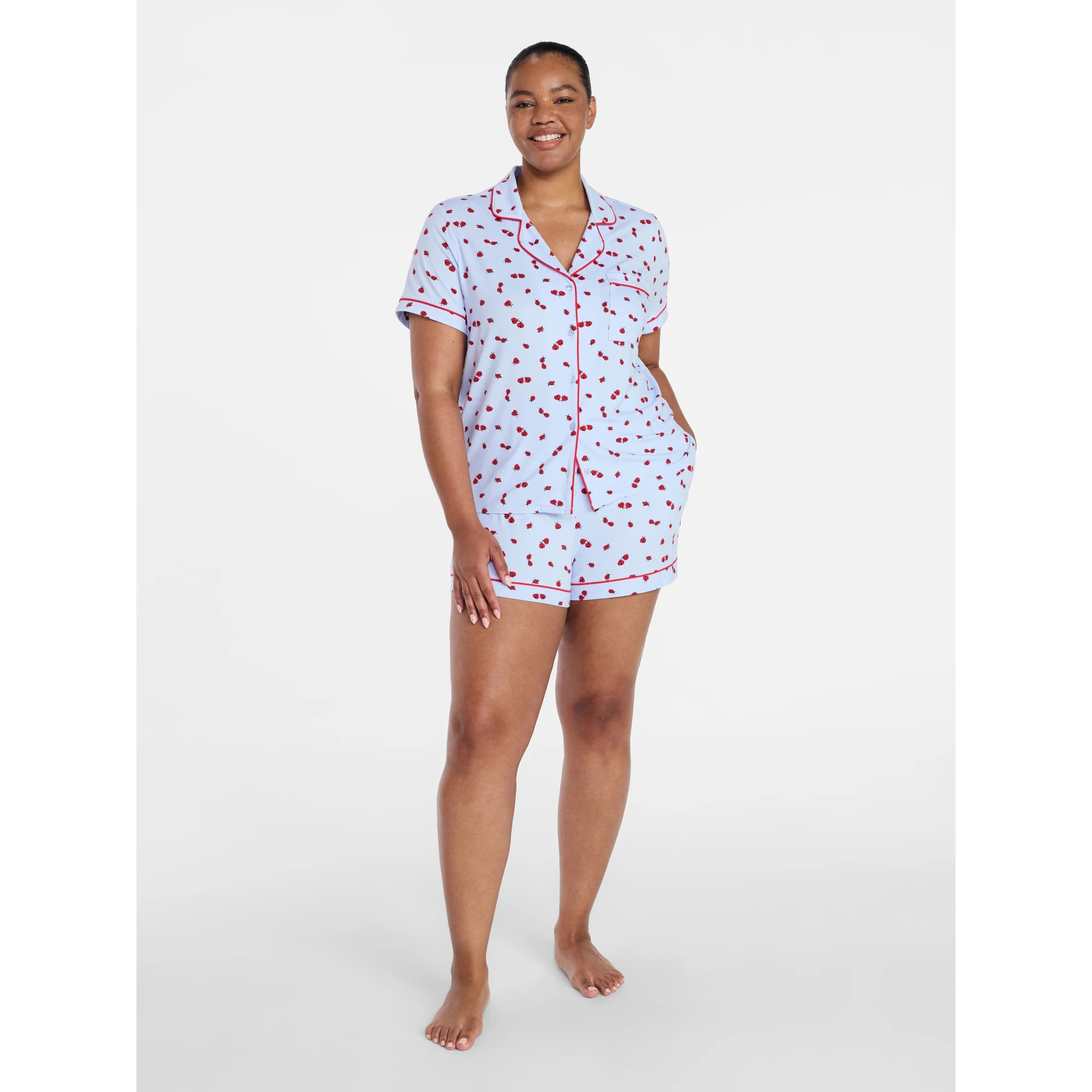 Joyspun Women's Dreamy Soft Collection Notch Top and Shorts Pajama Set, 2-Piece, Sizes XS-3X | Walmart (US)