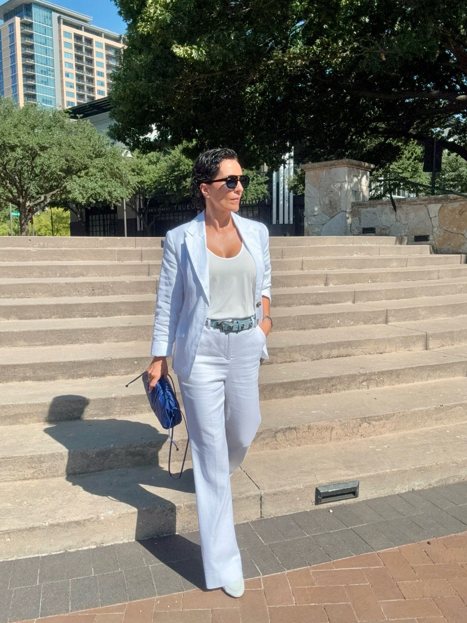 White after Labor Day? Absolutely. There are no rules when it comes to wearing what you love, and an all white look can be just as beautiful for fall. I’m pairing a white blazer and pants with a simple tank, then using blue accessories to add contrast and make the monochromatic look feel more personal.

white outfit for fall, how to wear white in fall, white blazer outfit, white pants outfit, monochromatic outfit, fall outfit ideas, women over 50 style, transitional fall fashion, classic wardrobe style, stylewitheugenia

#LTKootd #LTKSeasonal #LTKOver40