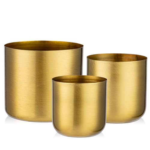 Briful Gold Metal Vases 3 Packs Decorative Accent Planter Pots for Herbs Flowers, Modern Contemporary Design Stainless Steel Buckets for Wedding Farmhouse, Dia. 4.1in/4.7in/5.9in | Amazon (US)