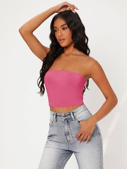 SHEIN BASICS Solid Crop Tube Top | SHEIN