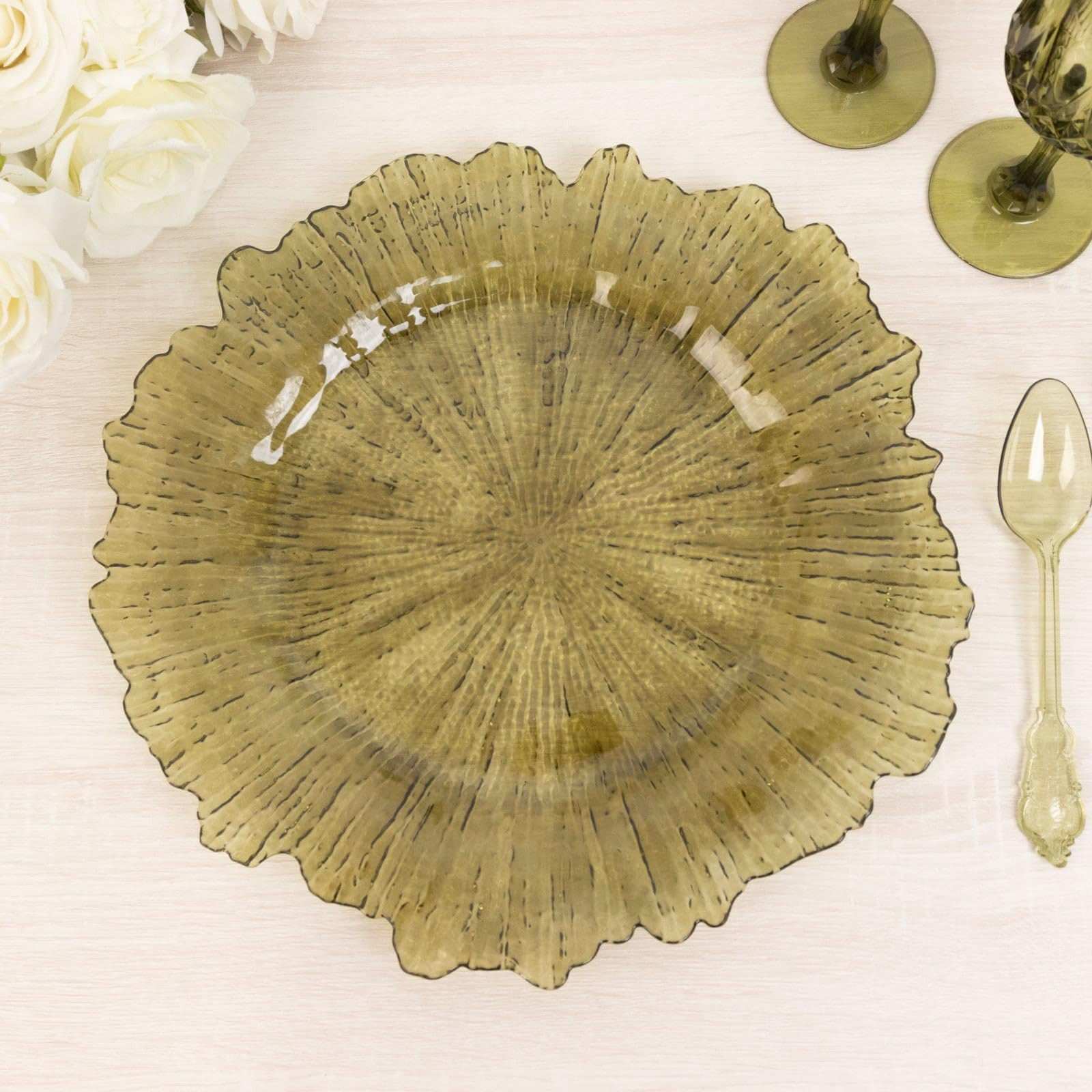 13" Charger Plates - Set of 12 - Acrylic Transparent Dusty Sage Green Round Reef Disposable Charg... | Amazon (US)