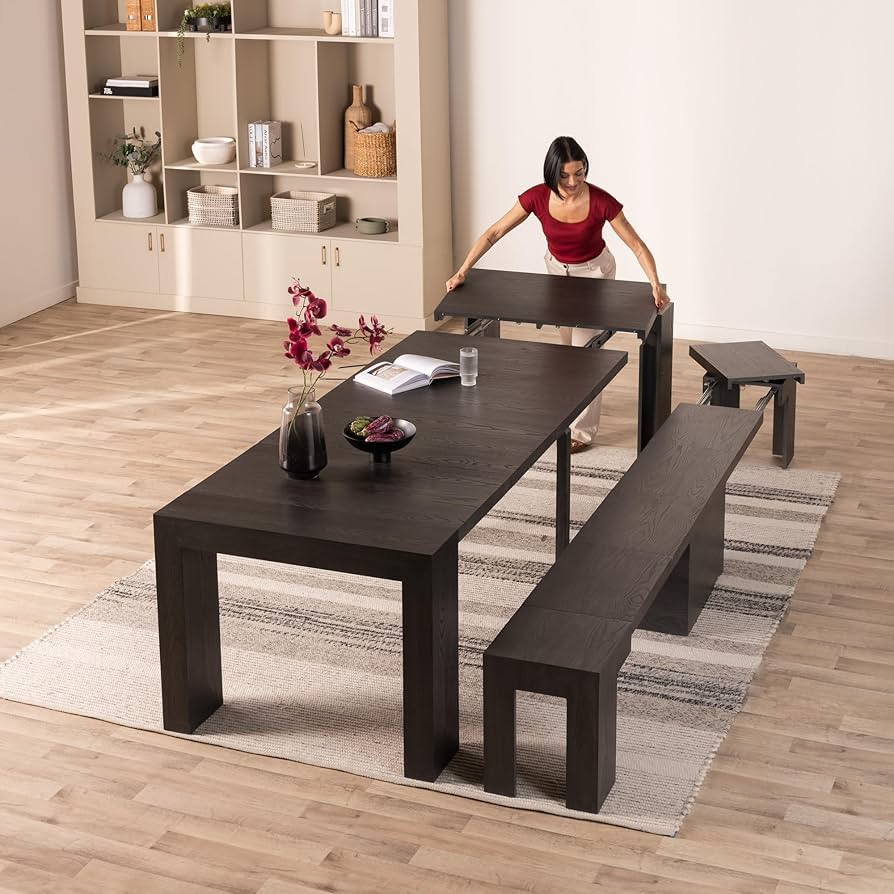 Transformer Table Dining Table Set for 4 to 12, Extendable Wood Dining Table with Expandable Benc... | Amazon (US)
