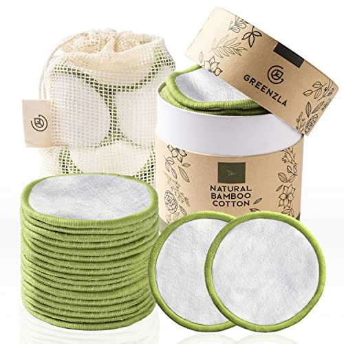 Greenzla Reusable Makeup Remover Pads, Washable Bamboo Cotton Rounds with Mesh Laundry Bag, Travel Pouch, Pad Holder - Reusable Cotton Rounds for All Skin Types - Perfect for Face Care, 20 Pack | Amazon (US)